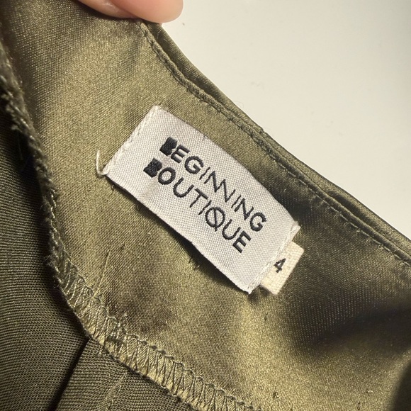 Beginning Boutique Olive Satin Slip Dress Cowl Neck Maxi Size 4 - Picture 4 of 9